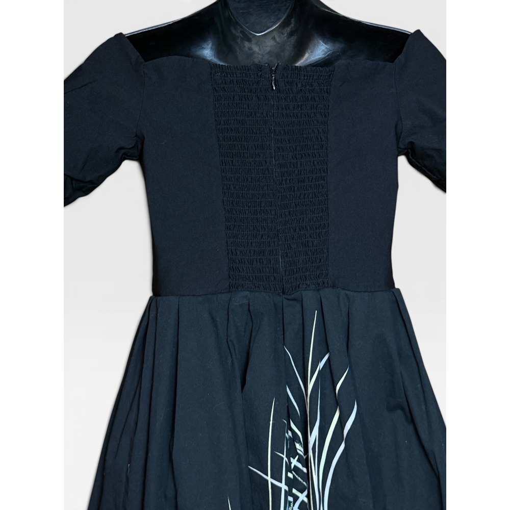 Belle Poque Black Swan Floral Print Off Shoulder Retro Swing Dress Womens M Hoco - Picture 12 of 15